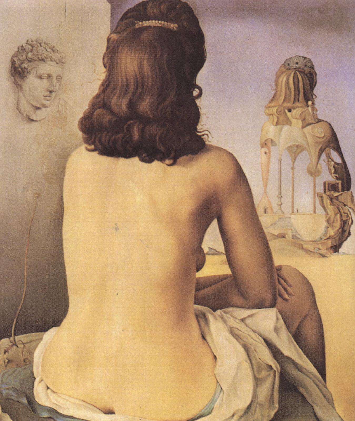 My Wife, Nude, Contemplating Her Own Flesh Becoming Stairs, Three Vertebrae of a Column, Sky and Architecture Salvador Dali, 1945