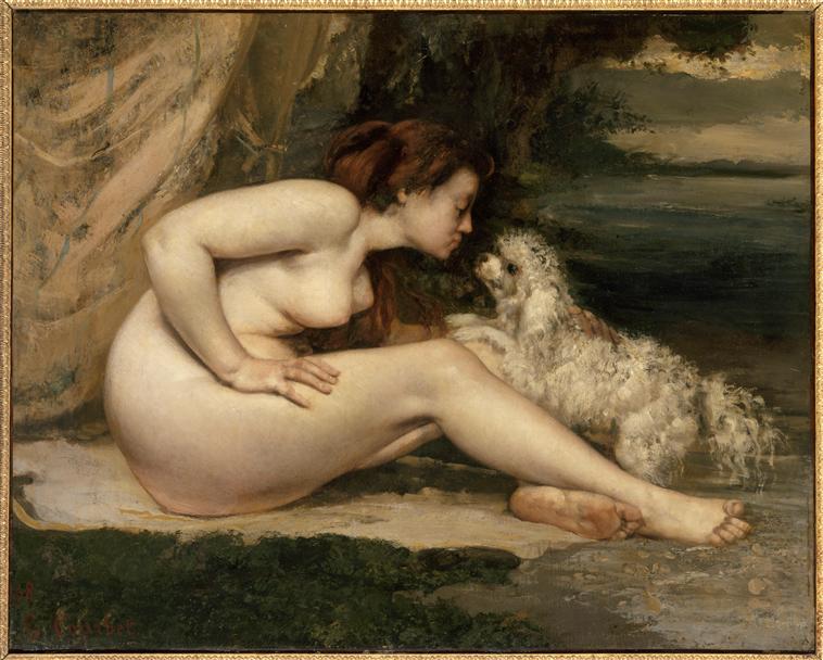 Female Nude With A Dog (Portrait Of Leotine Renaude), Gustave Courbet
