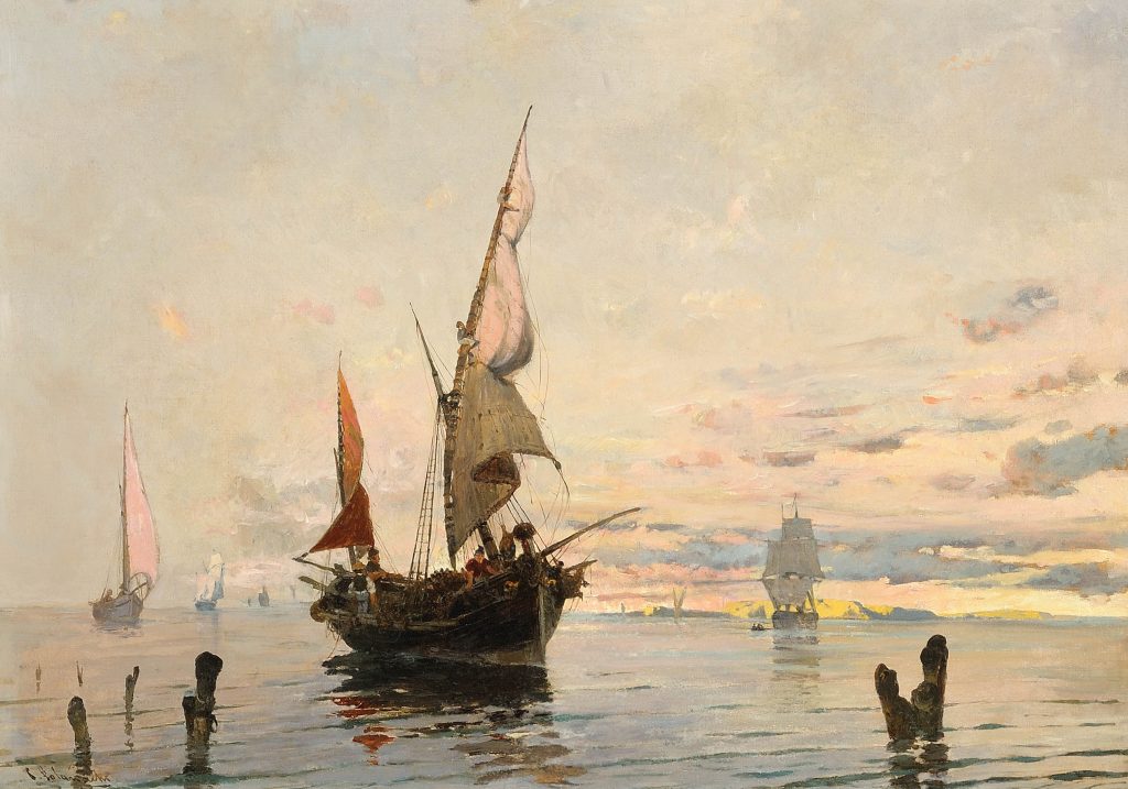 Καράβια, καΐκια και βάρκες, Φέρνοντας την ψαριά, 1880-1882, Λάδι σε καµβά, 54 χ 74 εκ. Ιδιωτική συλλογή