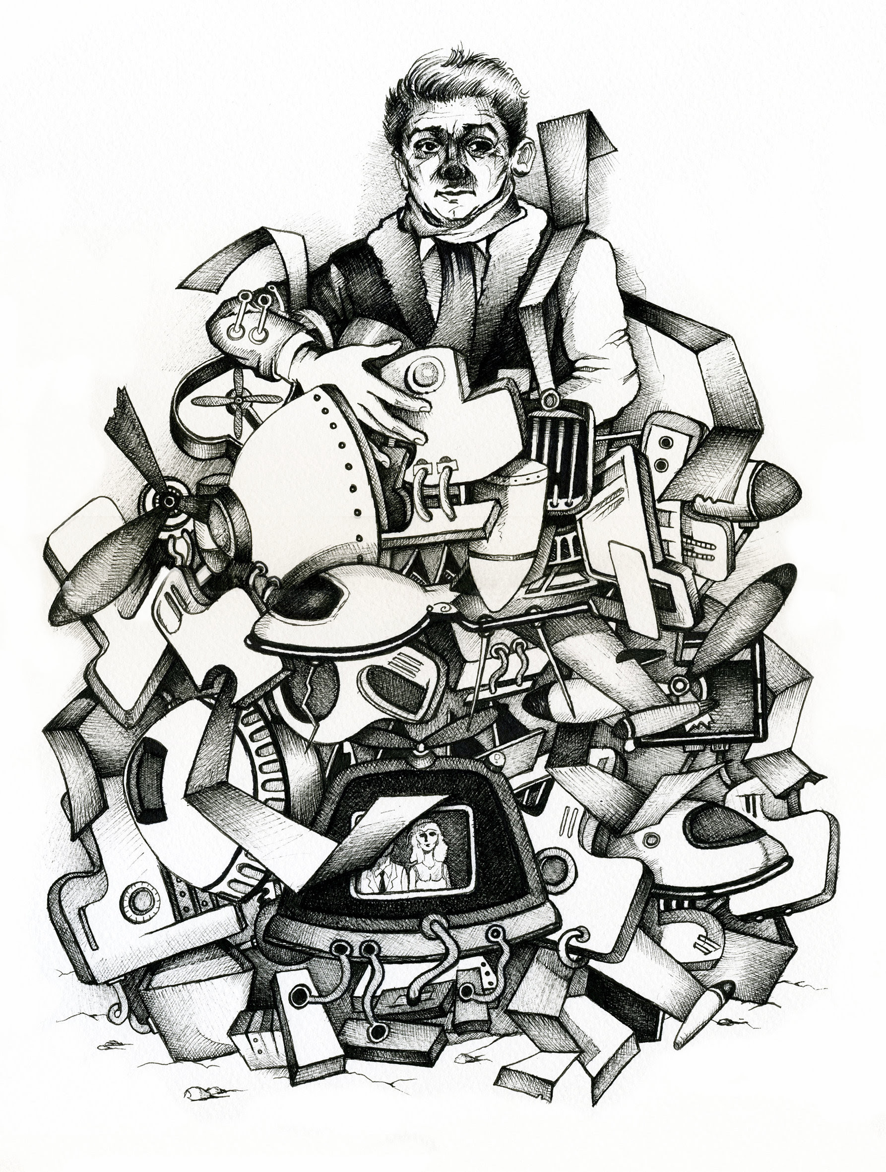 Antonis Tsakiris The Drone Catcher, (2015) 43x29,5cm   Ink on paper